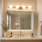 4-Light Brass LED Vanity Light | Glass Bathroom Mirror Lamp - Image 4