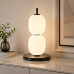 Modern Marble Table Lamp | Double Glass LED Ambient Lighting Fixture - Image 2