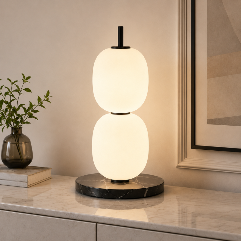 Modern Marble Table Lamp | Double Glass LED Ambient Lighting Fixture - Image 2