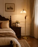 French Vintage Glass Shade LED Floor Lamp - Image 5
