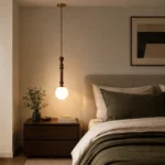 Wood Copper Pendant Light | Modern Vintage LED Ceiling Lighting Fixture - Image 4