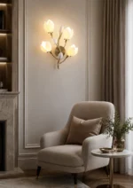 Porcelain Magnolia Ceramic Wall Lamp with Gold Metal Frame - Image 5
