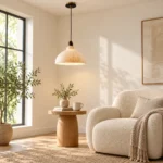 Handmade Fabric Pendant Light | Natural LED Hanging Light - Image 2