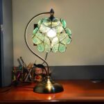 Vintage Stained Glass Table Lamp | Teal Tiffany Style LED Bedside Lamp - Image 4