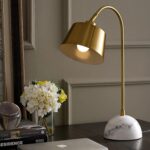 Modern Brass Arc Table Lamp | Marble Base LED Bedside Lighting Fixture - Image 5