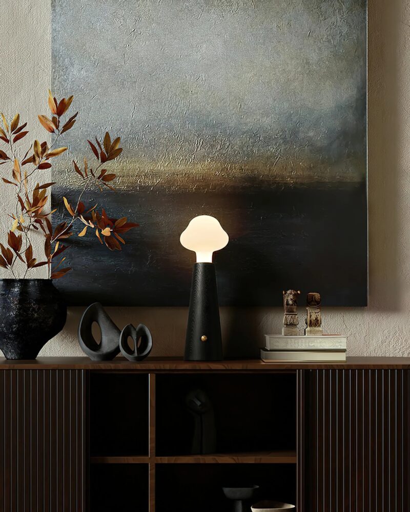 Nordic Mushroom Wooden Table Lamp | Soft Glow E27 Bedside Lighting Fixture - Image 3