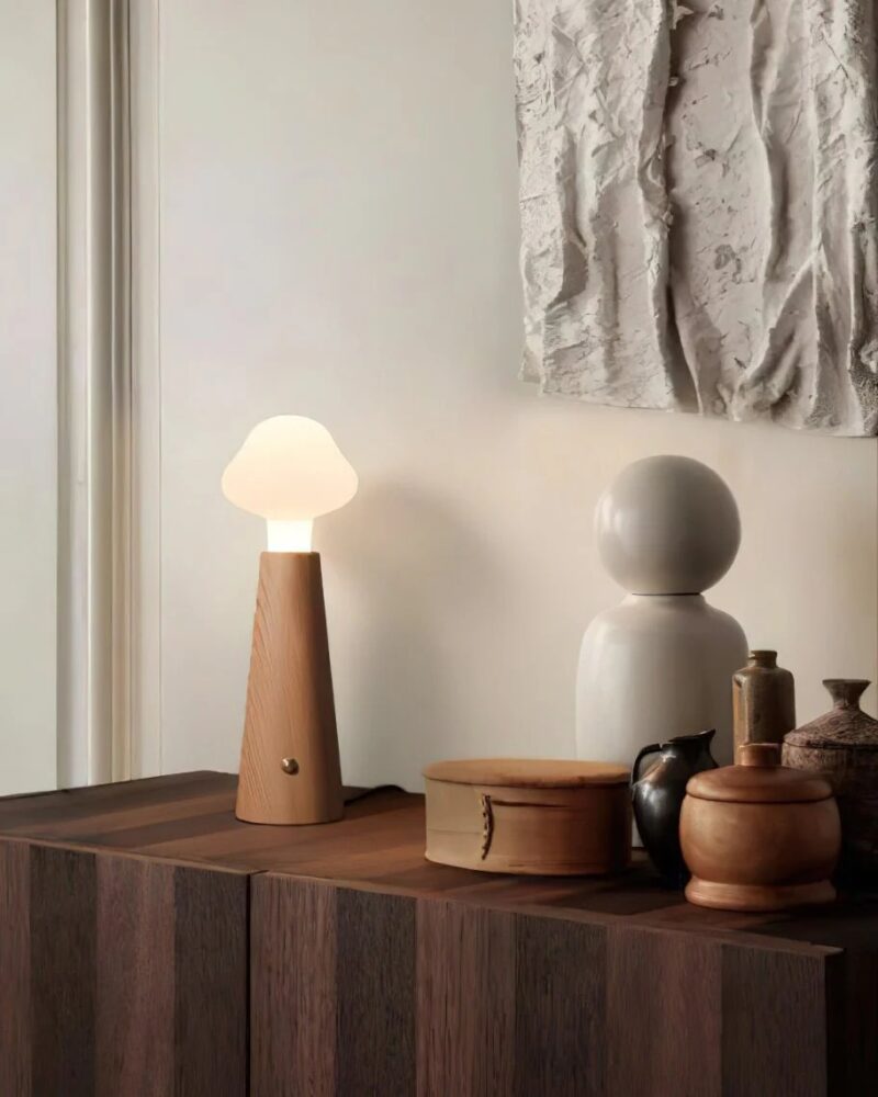 Nordic Mushroom Wooden Table Lamp | Soft Glow E27 Bedside Lighting Fixture - Image 2