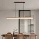 Travertine & Wood Linear Pendant Light | Modern LED - Image 2