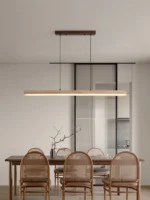 Travertine & Wood Linear Pendant Light | Modern LED - Image 4