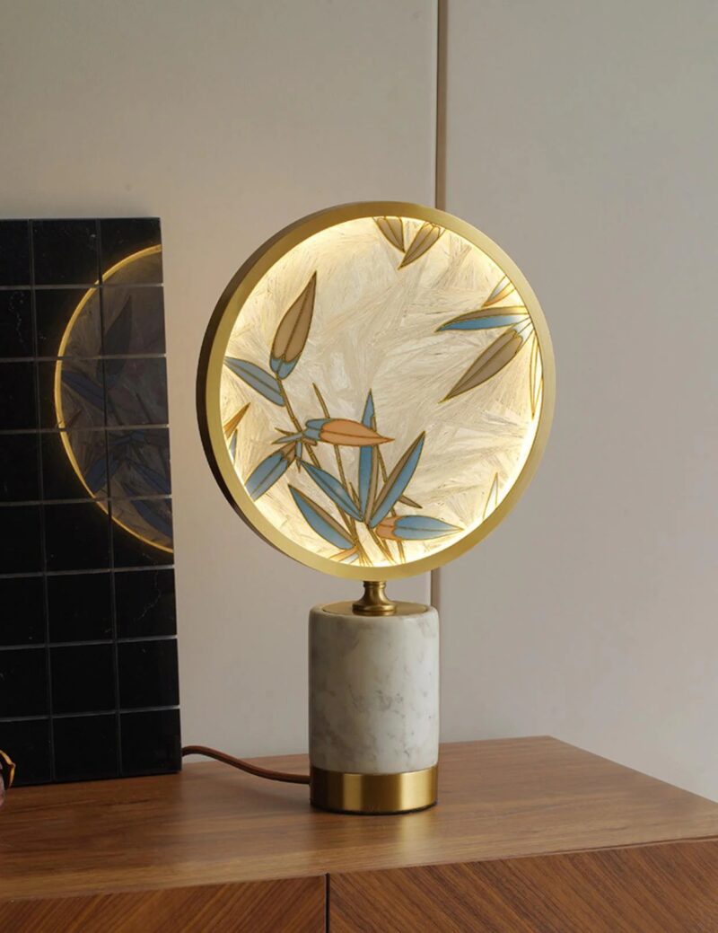 Brass Cloisonné Enamel Table Lamp | Modern Chinese Marble LED Lighting Fixture - Image 5