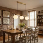Vintage Brass & Frosted Glass Linear Pendant Light - Image 5