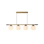 Vintage Brass & Frosted Glass Linear Pendant Light