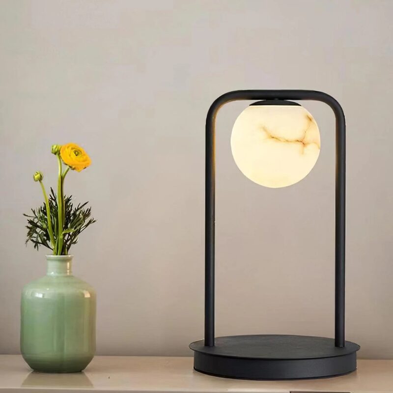 Modern Marble Globe Table Lamp | Minimalist Marble LED Table Lamp - Image 5