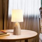Travertine Table Lamp | Natural Stone Pleated Fabric LED Lamp - Image 5