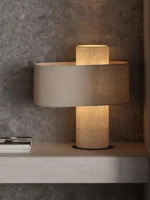 Modern Fabric Table Lamp | Beige LED Bedside Lamp for Bedroom & Living Room - Image 4