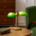 Vintage Banker Table Lamp | Double Shade Brass Green Desk Lamp for Study & Bedroom - Image 3