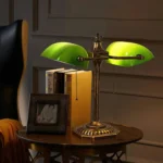 Vintage Banker Table Lamp | Double Shade Brass Green Desk Lamp for Study & Bedroom - Image 4