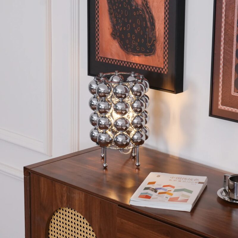 Modern Chrome Sphere Table Lamp | Silver Mirror LED Desk Lamp for Bedroom & Living Room - Image 3