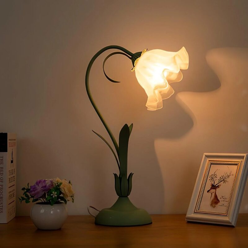 Floral Table Lamp | Light Green LED Bedside Lamp for Bedroom & Living Room Decor - Image 3