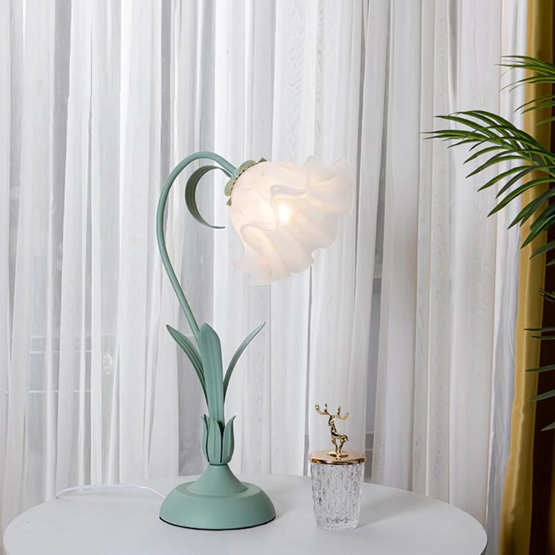 Floral Table Lamp | Light Green LED Bedside Lamp for Bedroom & Living Room Decor - Image 5