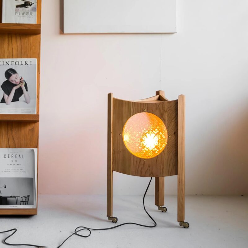 Triangular Walnut Floor Lamp | Wabi-Sabi Wooden LED Ambient Lighting Fixture - Image 2