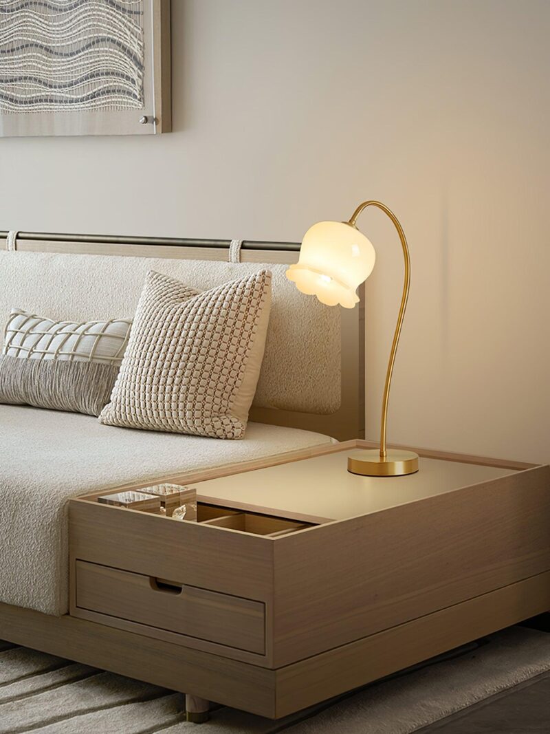 Brass Tulip Glass Table Lamp | Modern Luxury LED Table Lamp - Image 4