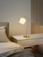 Brass Tulip Glass Table Lamp | Modern Luxury LED Table Lamp - Image 5