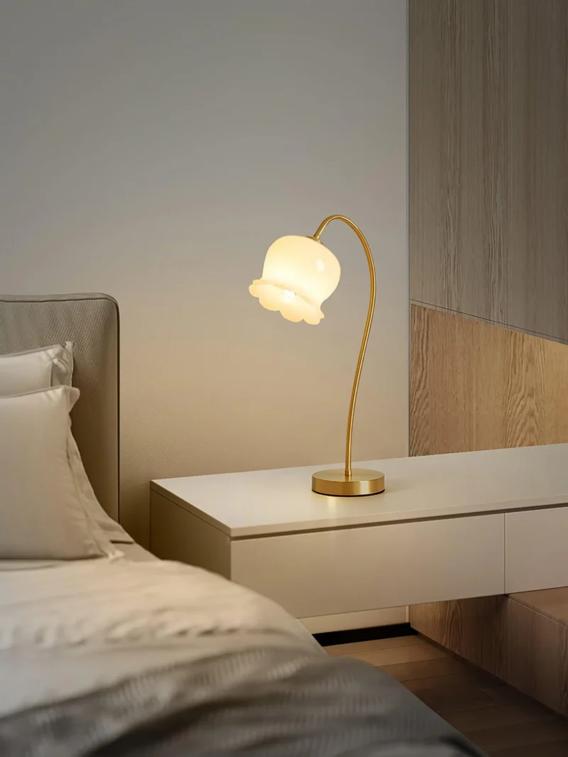 Brass Tulip Glass Table Lamp | Modern Luxury LED Table Lamp - Image 5