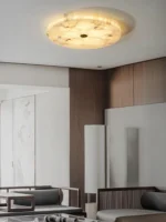 Natural Stone Brass Ceiling Light – Slim Luxury LED Flush Mount Lamp - Image 4
