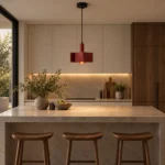 Burgundy Geometric Metal Pendant Light – Modern LED Hanging Light - Image 4