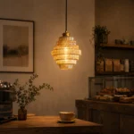 Amber Glass Pendant Light | Luxury Brass LED Fixture - Image 3