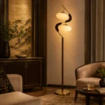 S-Shaped Wood and Glass LED Floor Lamp - Image 2