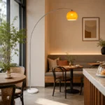 Modern Arc Floor Lamp | Amber Shade Ambient Light - Image 2