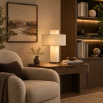 Modern Fabric Table Lamp | Beige LED Bedside Lamp for Bedroom & Living Room - Image 2