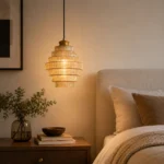 Amber Glass Pendant Light | Luxury Brass LED Fixture - Image 2