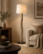 Modern Geometric Column Floor Lamp | Fabric Shade - Image 4