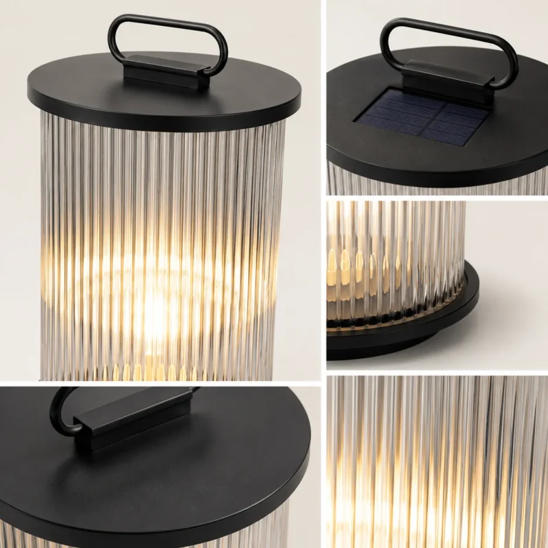 Ribbed Glass Solar Garden Lantern for Patio and Courtyard Lighting - Image 5