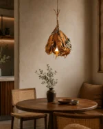 Natural Leaf Pendant Light | Handcrafted Rustic Lighting - Image 3
