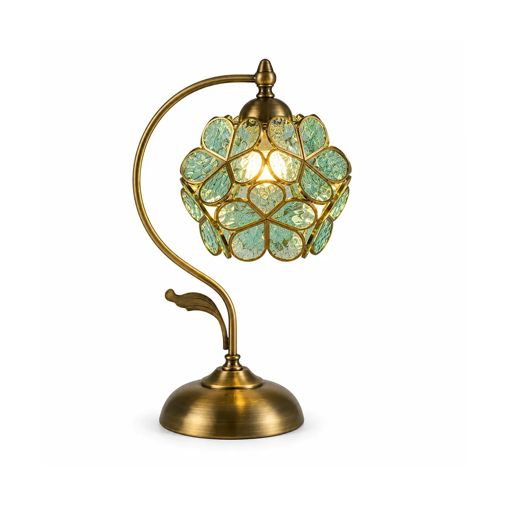 aklfyuaydgdhycdsukefyeuq_11zon Vintage Stained Glass Table Lamp | Teal Tiffany Style LED Bedside Lamp - Image 1