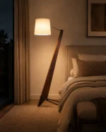 Nordic Walnut Wood Floor Lamp with Linen Shade - Image 3