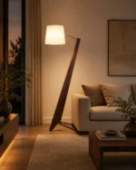 Nordic Walnut Wood Floor Lamp with Linen Shade - Image 2