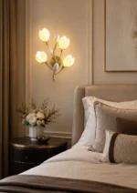 Porcelain Magnolia Ceramic Wall Lamp with Gold Metal Frame - Image 2