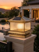 Classic Copper Solar Pillar Lantern for Villa Gates and Garden Walls - Image 2