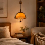 Amber Glass Dome Pendant Light | Modern Vintage LED Ceiling Lighting Fixture - Image 4