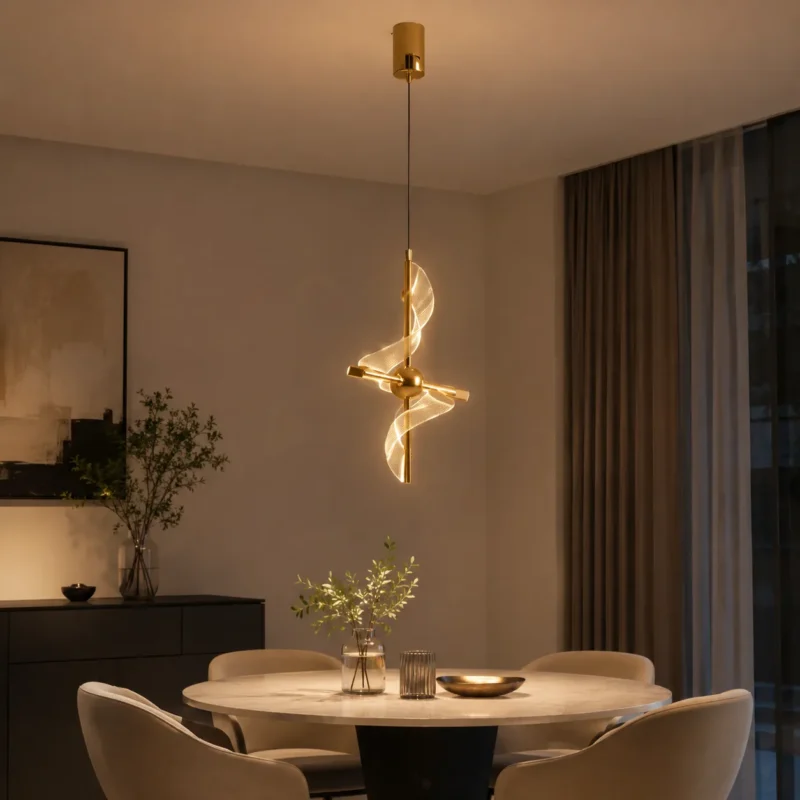 Modern Spiral Pendant Light | Electroplated Gold LED Ceiling Lighting Fixture - Image 2