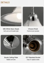 Glass Wave Pendant Light | Modern Chrome Milk Glass Ceiling Lighting Fixture - Image 4
