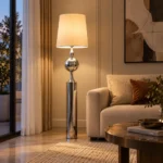 Modern Chrome Sphere Floor Lamp with Fabric Shade - Image 5