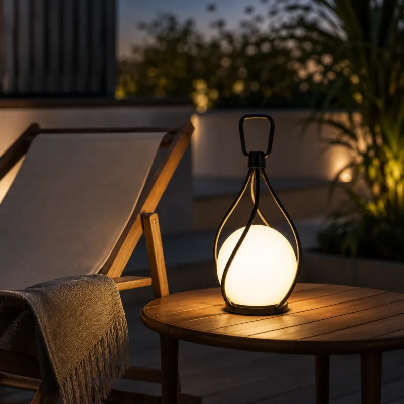 Modern Outdoor Lantern Table Lamp | Rechargeable Patio & Garden LED Lighting Fixture - Image 2