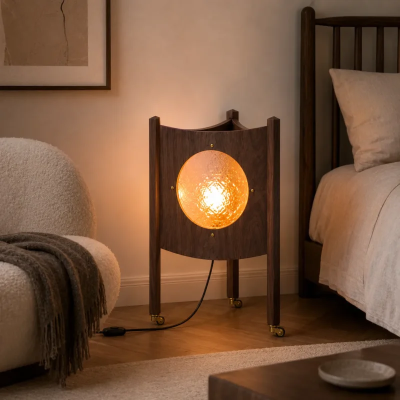 Triangular Walnut Floor Lamp | Wabi-Sabi Wooden LED Ambient Lighting Fixture - Image 5