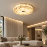 Natural Stone Brass Ceiling Light – Slim Luxury LED Flush Mount Lamp - Image 5